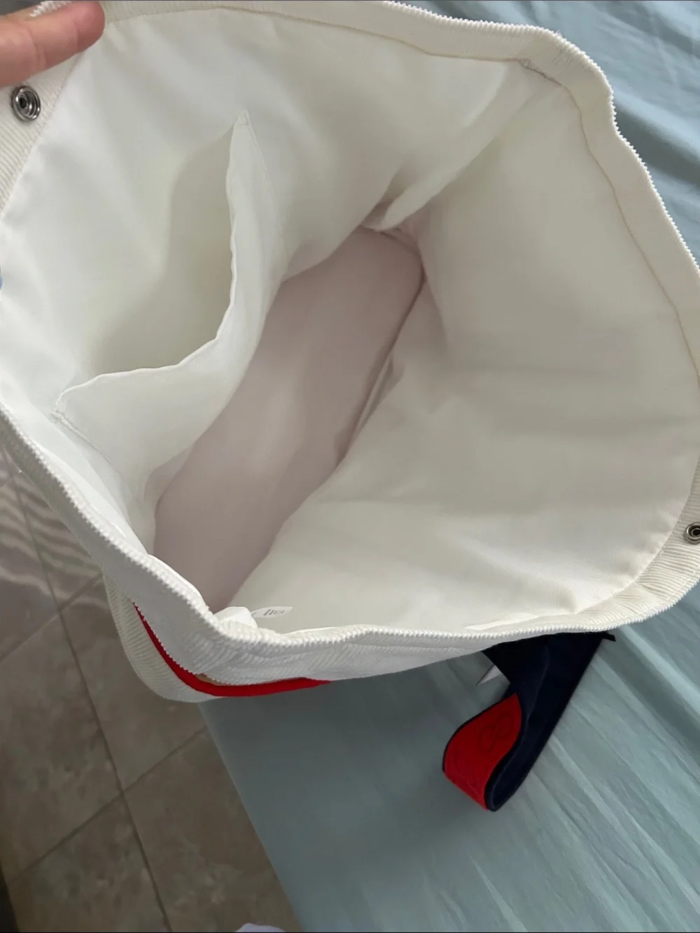 CALLIA White and Red Canvas Tote with Logo Strap